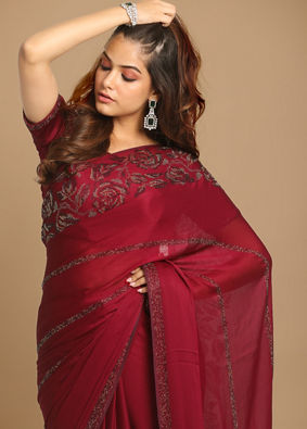 Mohey Women Delicate Wine Saree image number 1