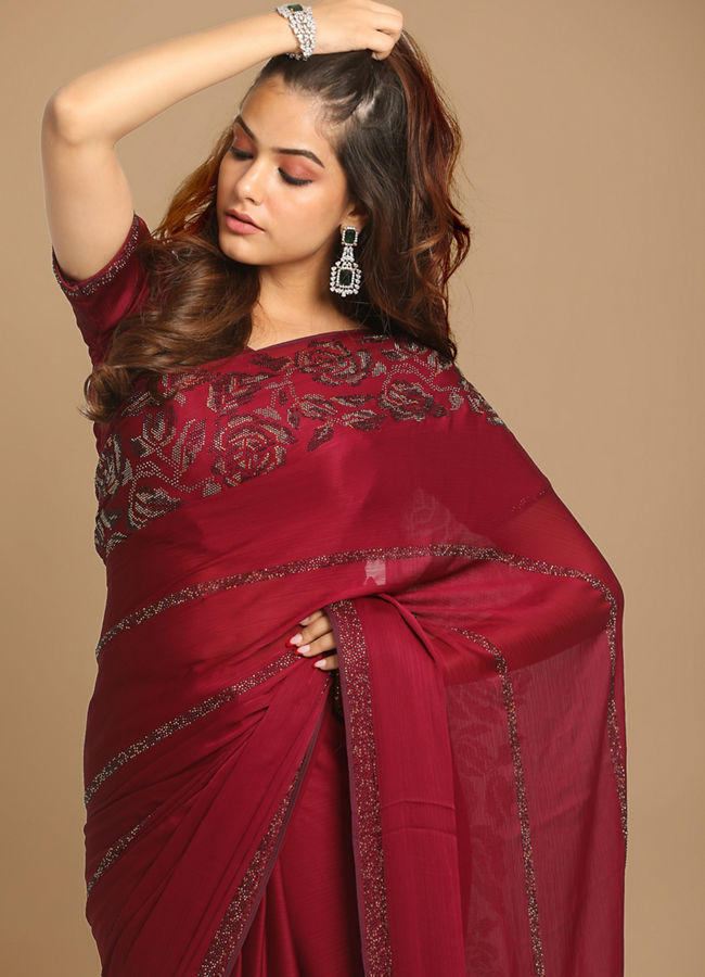 Mohey Women Delicate Wine Saree image number 1