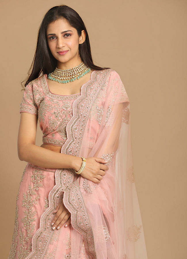 alt message - Mohey Women Elegant Pink Designer Lehenga image number 1