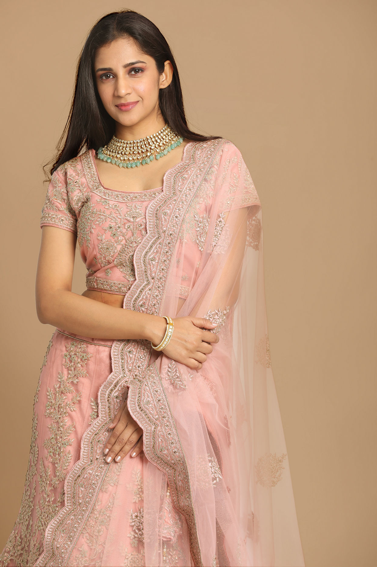 alt message - Mohey Women Elegant Pink Designer Lehenga image number 1