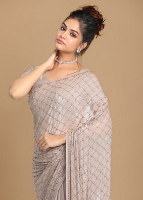 Mohey Women Delicate Purple Chiffon Saree