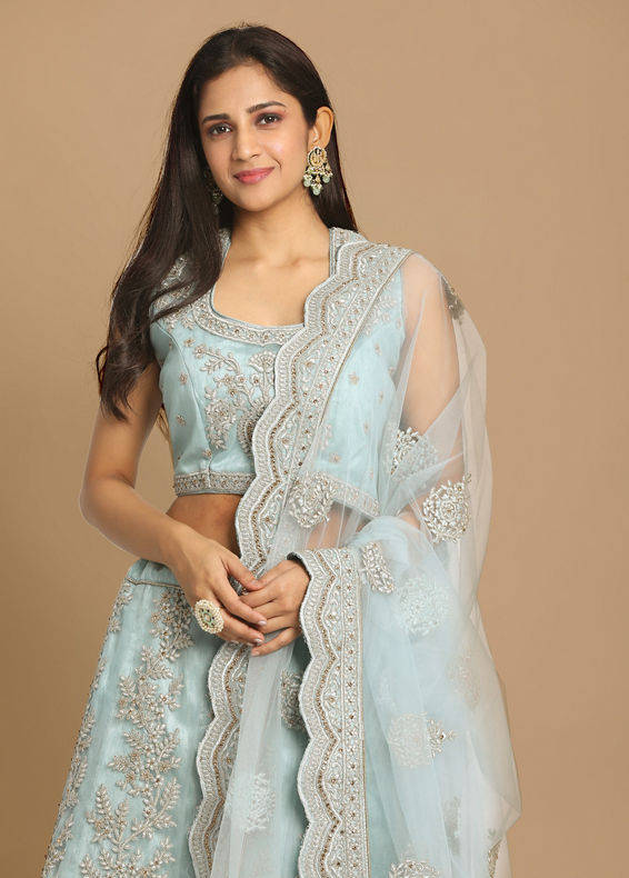 Mohey Women Graceful Light Blue Bridal Lehenga