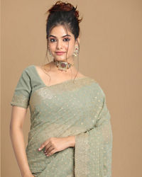 Mohey Women Georgeous Pista Saree