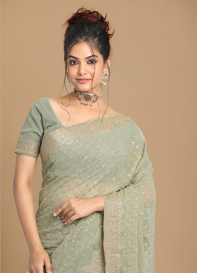 Mohey Women Georgeous Pista Saree image number 1