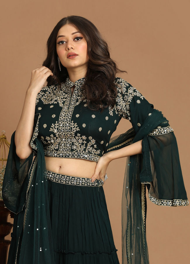 Mohey Women Dark Green Lehenga image number 1