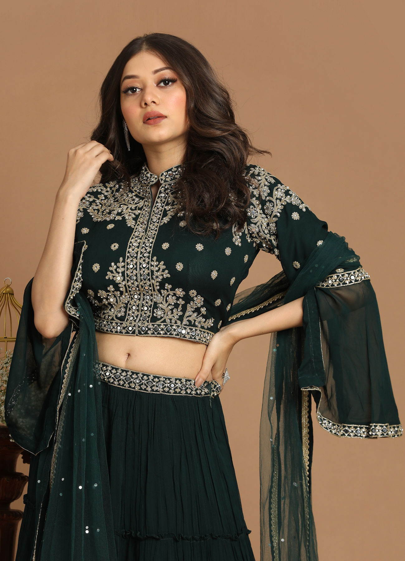 Mohey Women Dark Green Lehenga