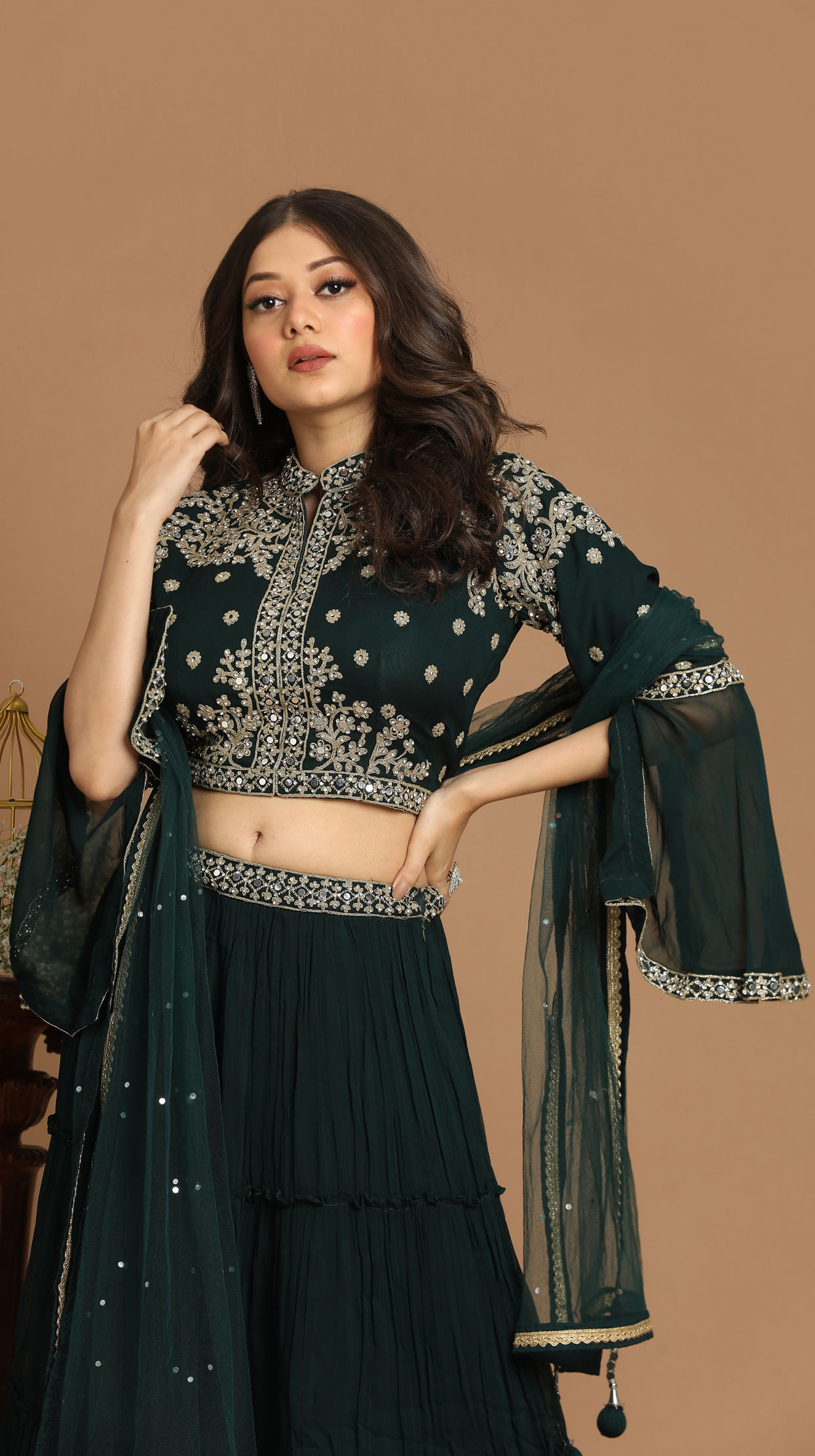 Mohey Women Dark Green Lehenga image number 1