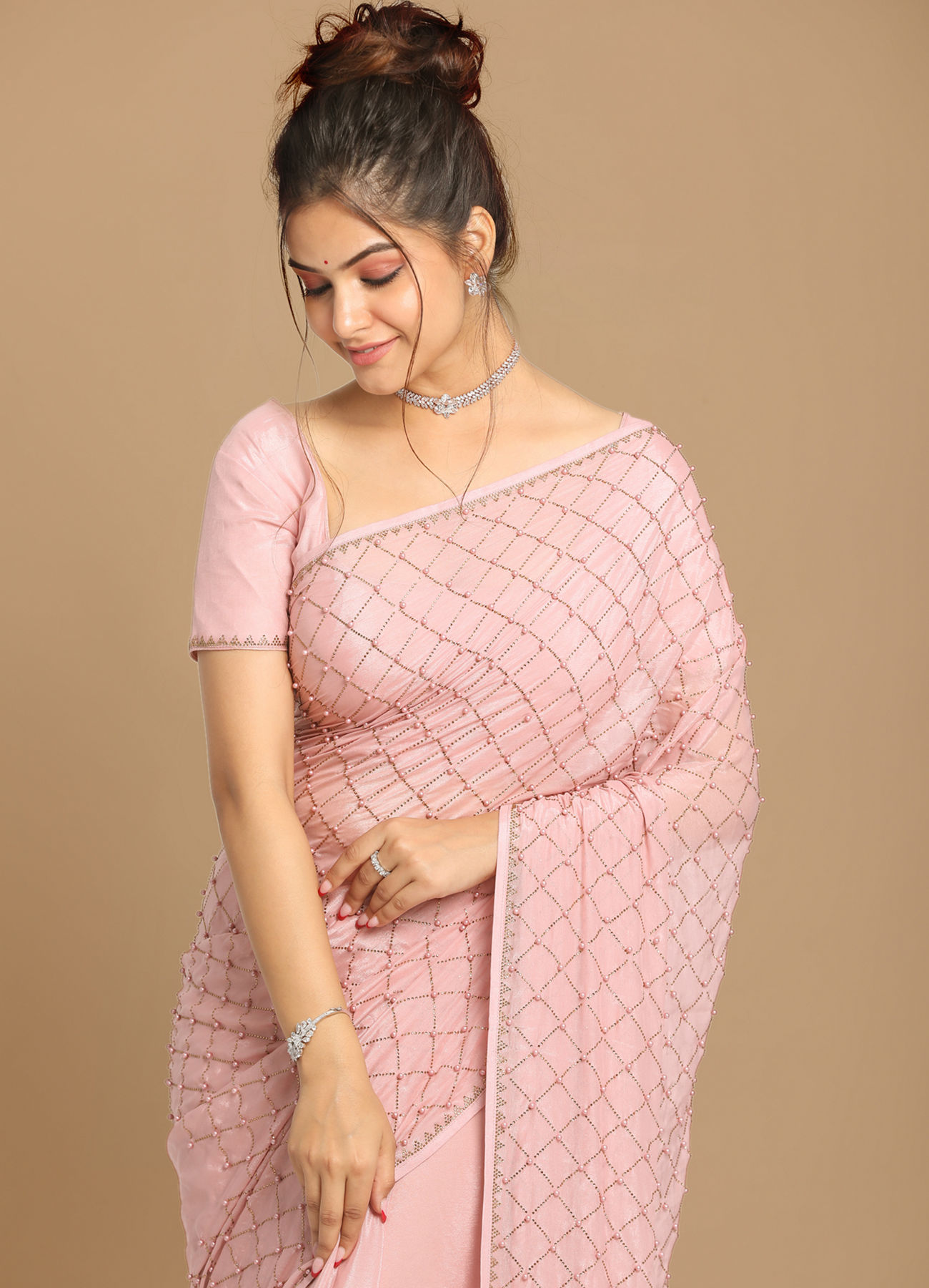 Mohey Women Princessy Pink Saree