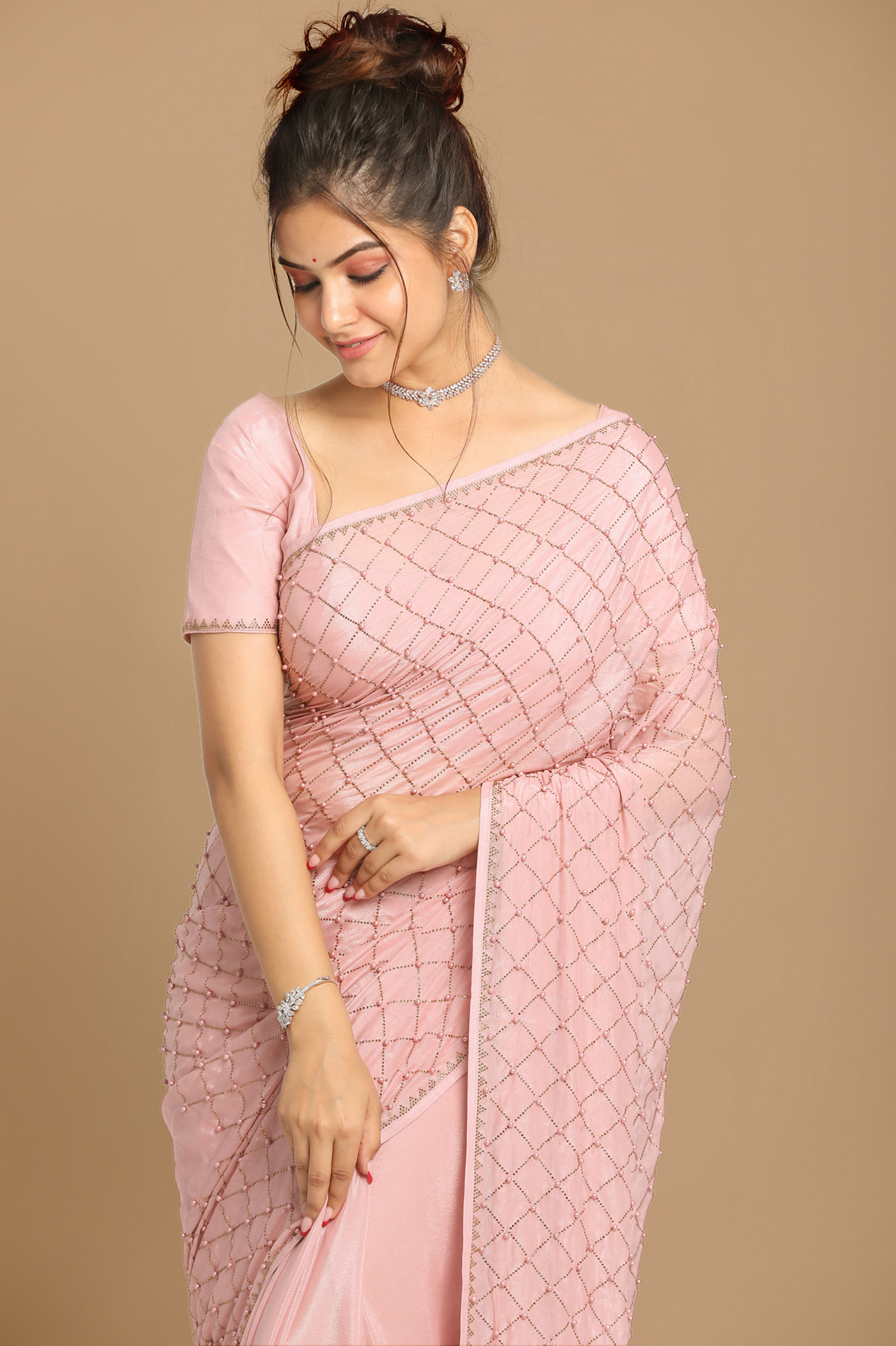 Mohey Women Princessy Pink Saree