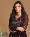 Mohey Women Graceful Wine Stitched Suit