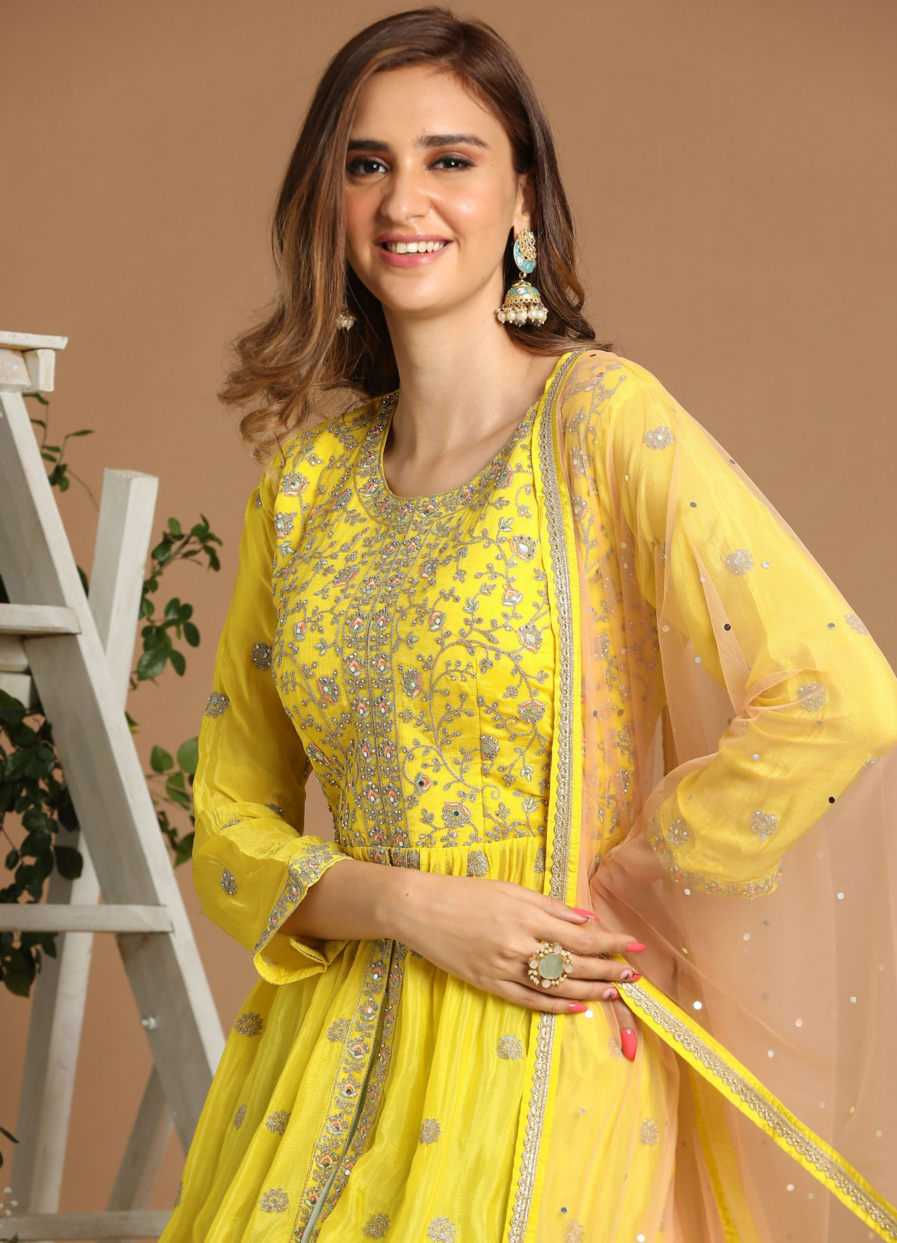 Mohey Women Bright Yellow Fusion Lehenga