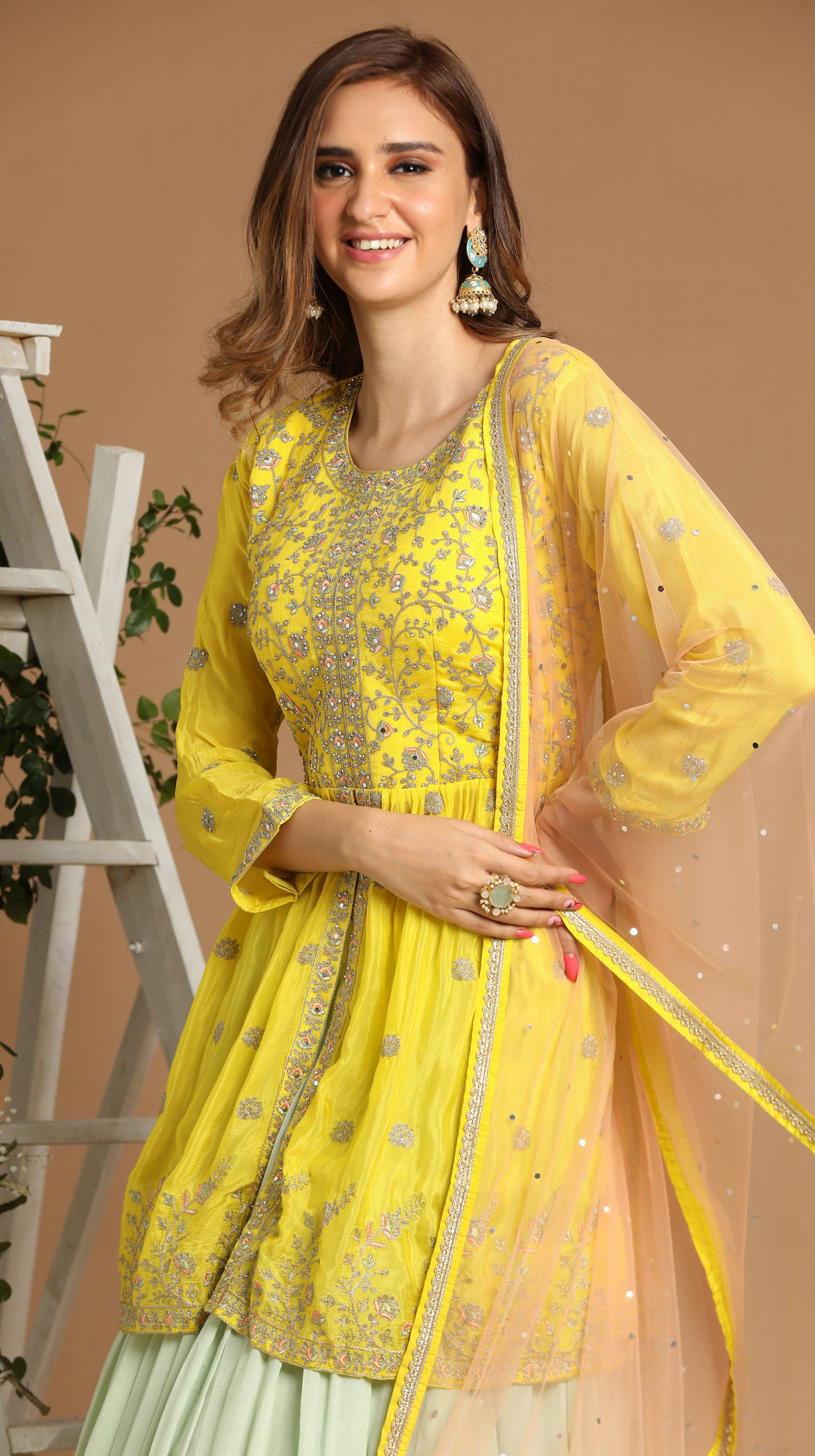 Mohey Women Bright Yellow Fusion Lehenga