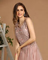 Mohey Women Pink Net Gown With Embroidery