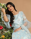 alt message - Mohey Women Light Blue Net Gown image number 1
