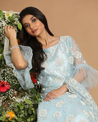 Mohey Women Light Blue Net Gown