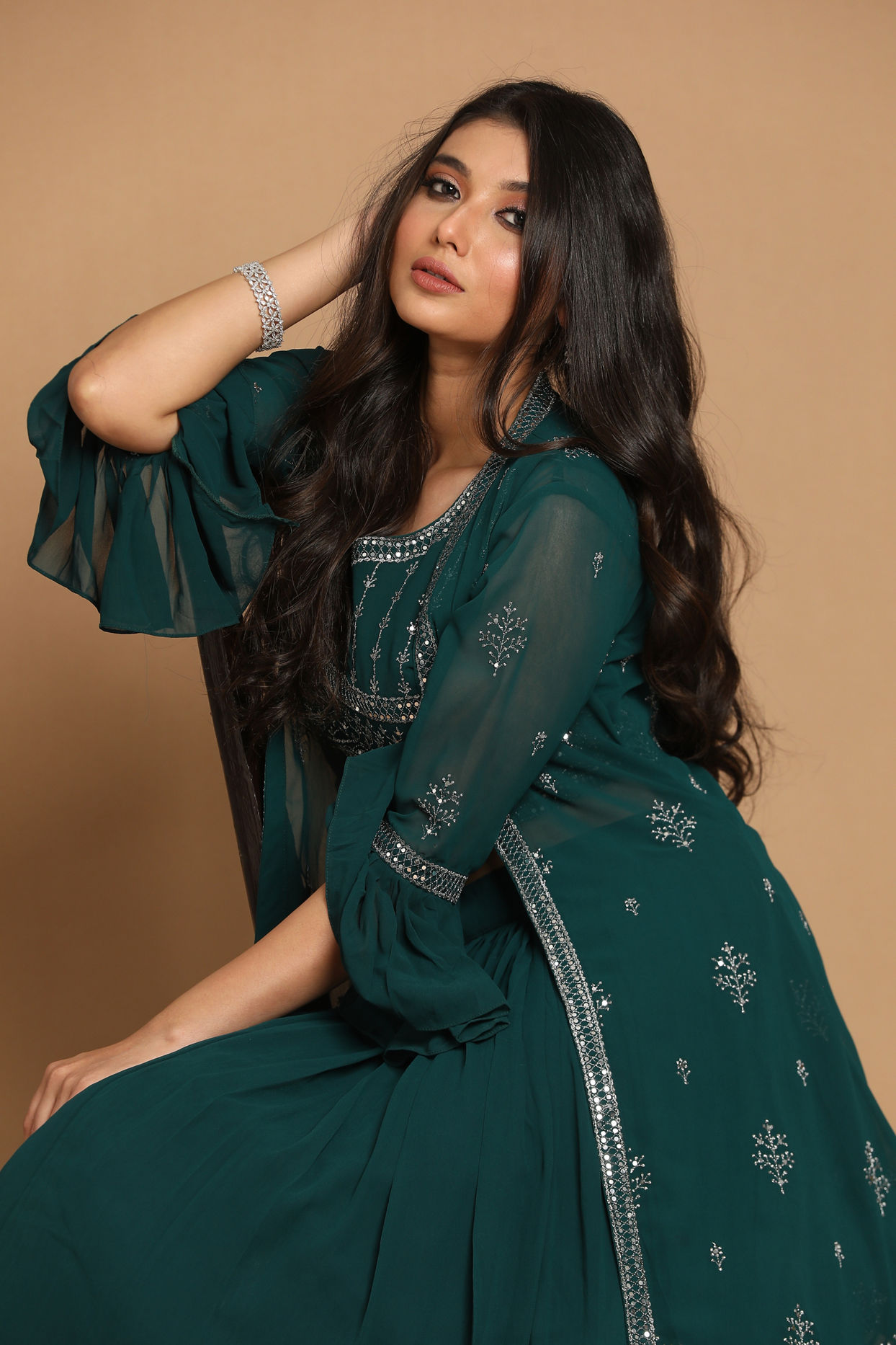 Mohey Women Bottle Green Stitched Suit