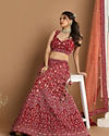 Georgette Wine Red Lehenga image number 2