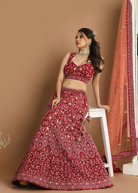 Mohey Women Georgette Wine Red Lehenga image number 2