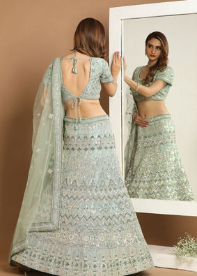 Mohey Women Charming Light Green Bridal Lehenga