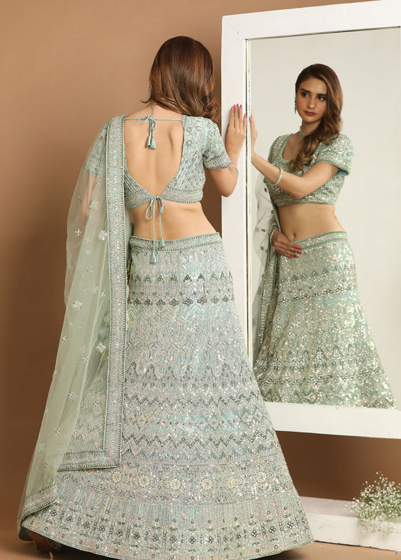 Mohey Women Charming Light Green Bridal Lehenga