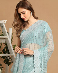 Mohey Women Light Blue Net Saree