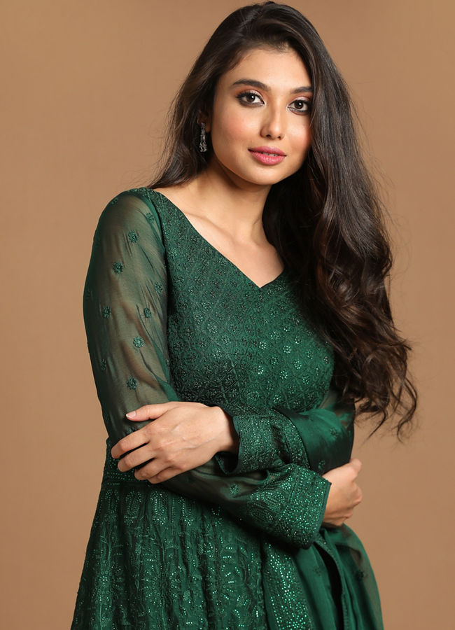 Mohey Women Classy Bottle Green Gown image number 1