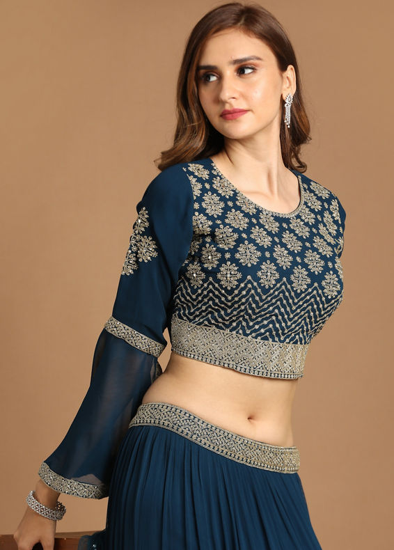 Mohey Women Fabulous Blue Lehenga