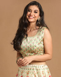 Mohey Women Glimmery Green Floral Print Lehenga