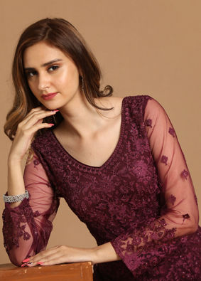 Dazzling Wine Party Wear Gown image number 1