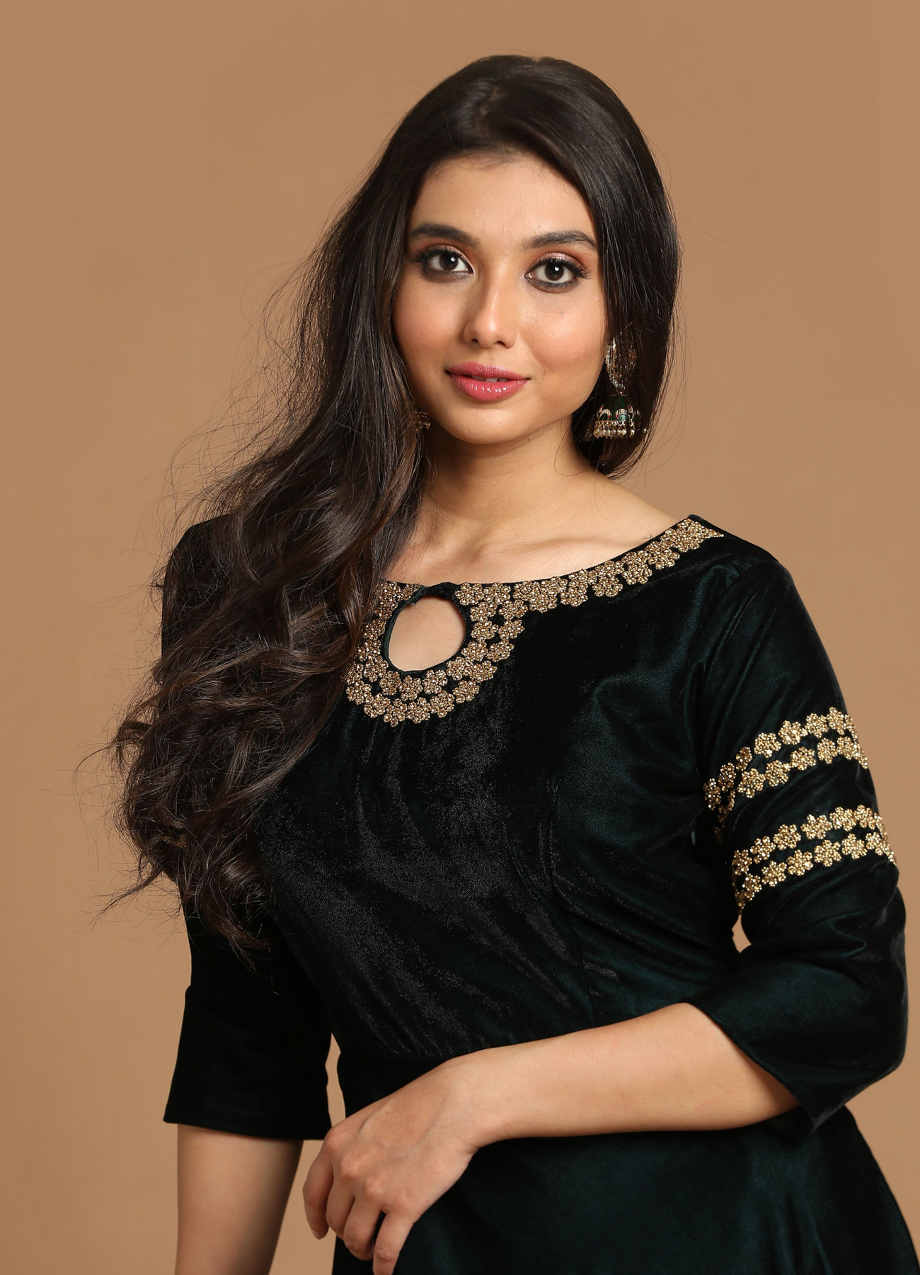 Mohey Women Bottle Green Velvet Gown