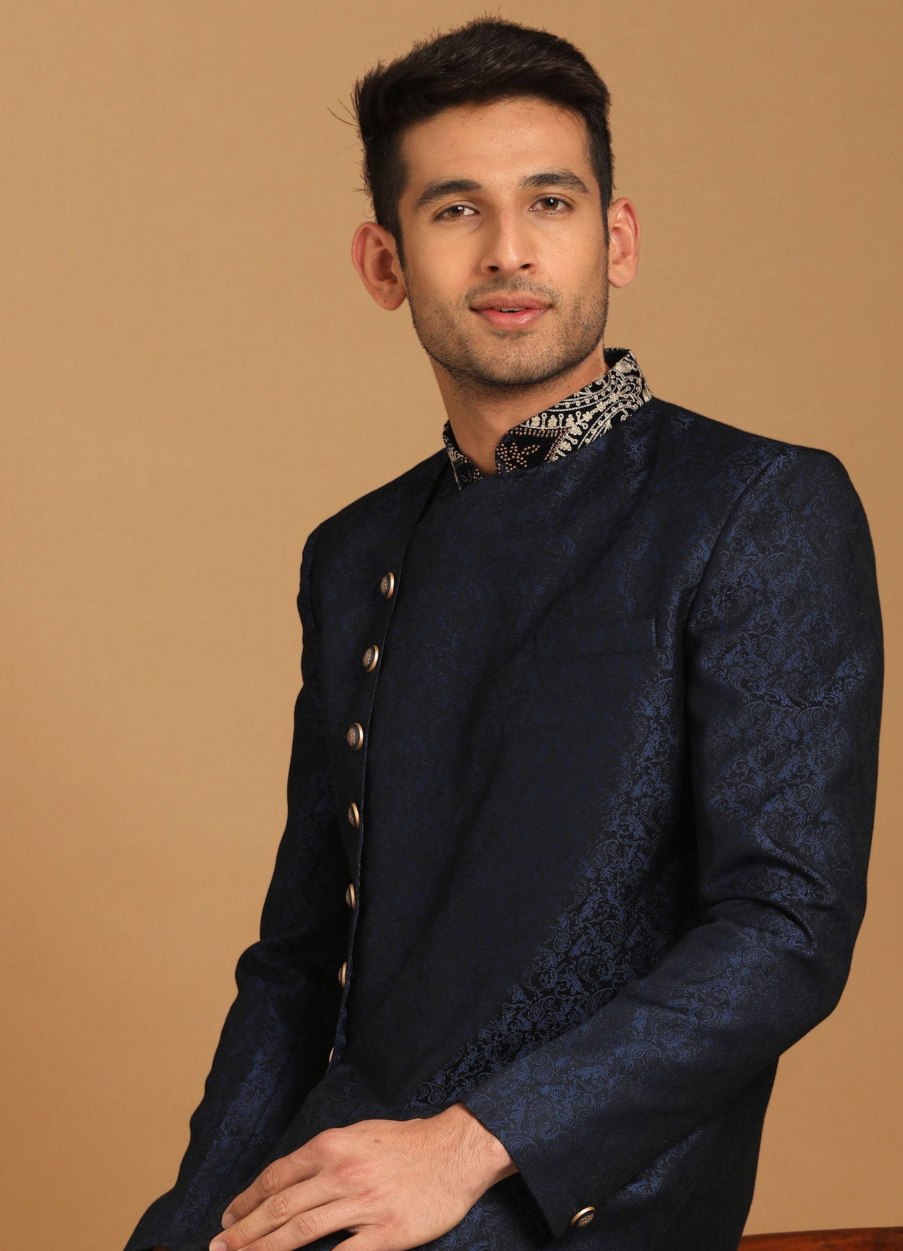 Manyavar Men Dark Blue Indo Western With Dupatta