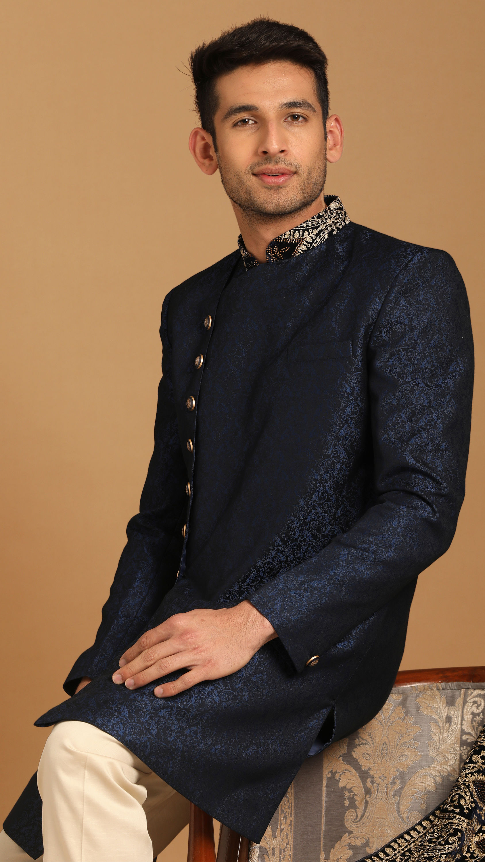 Manyavar Men Dark Blue Indo Western With Dupatta