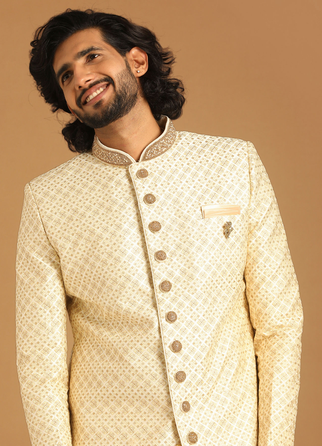 Manyavar Men Luxe Cream Color Sherwani