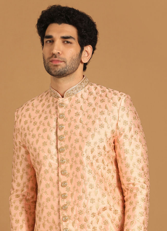 alt message - Manyavar Men Classy Light Pink Sherwani image number 0