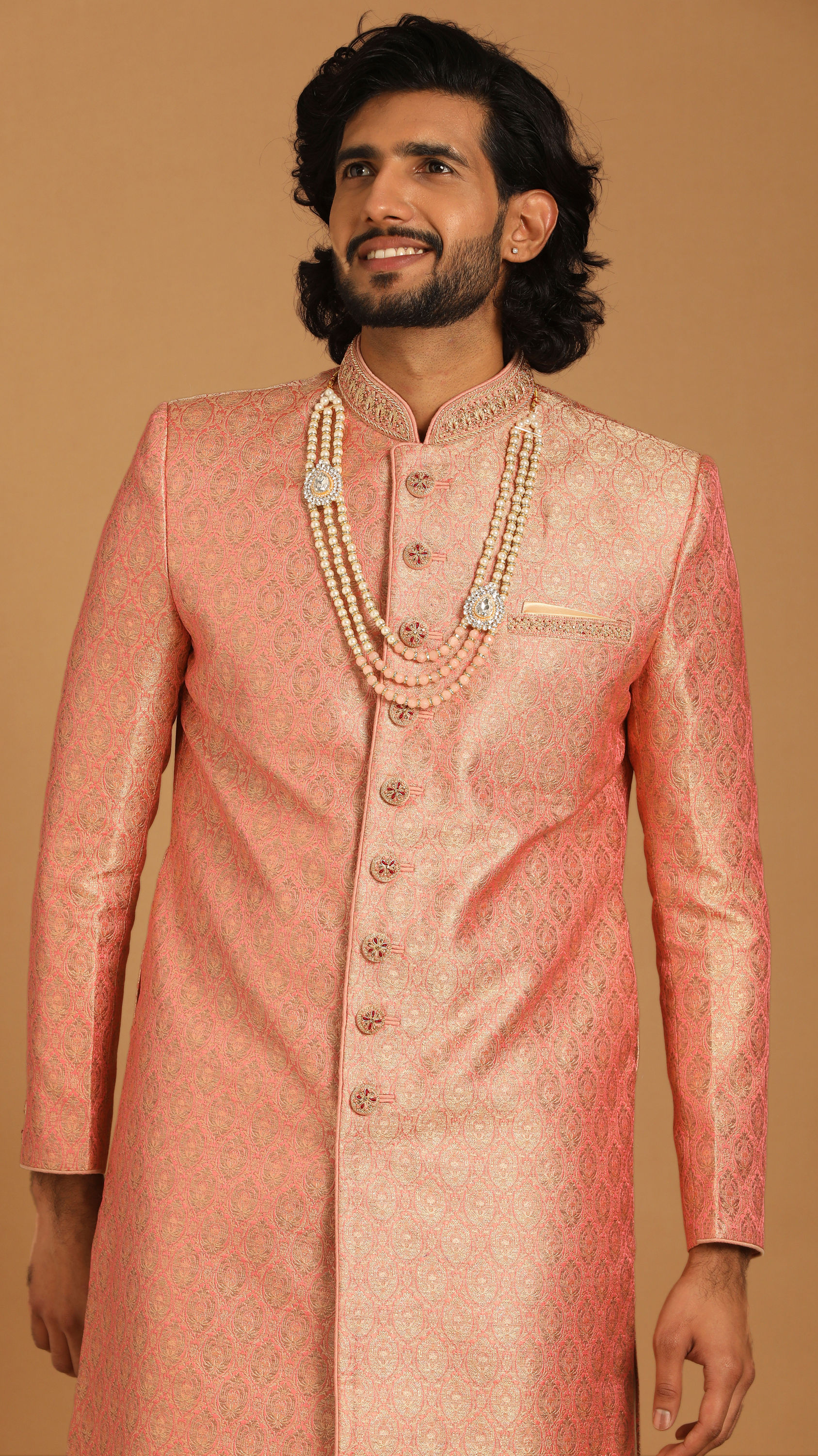 Manyavar Men Elegant Rani Pink Sherwani