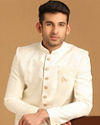 alt message - Manyavar Men Charming Off White Indian Sherwani image number 0