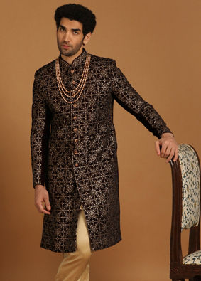 Manyavar Men Regal Velvet Maroon Sherwani Set
