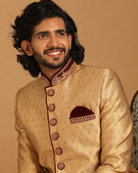 Manyavar Men Fawn Groom Sherwani