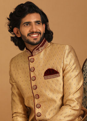 Manyavar Men Fawn Groom Sherwani