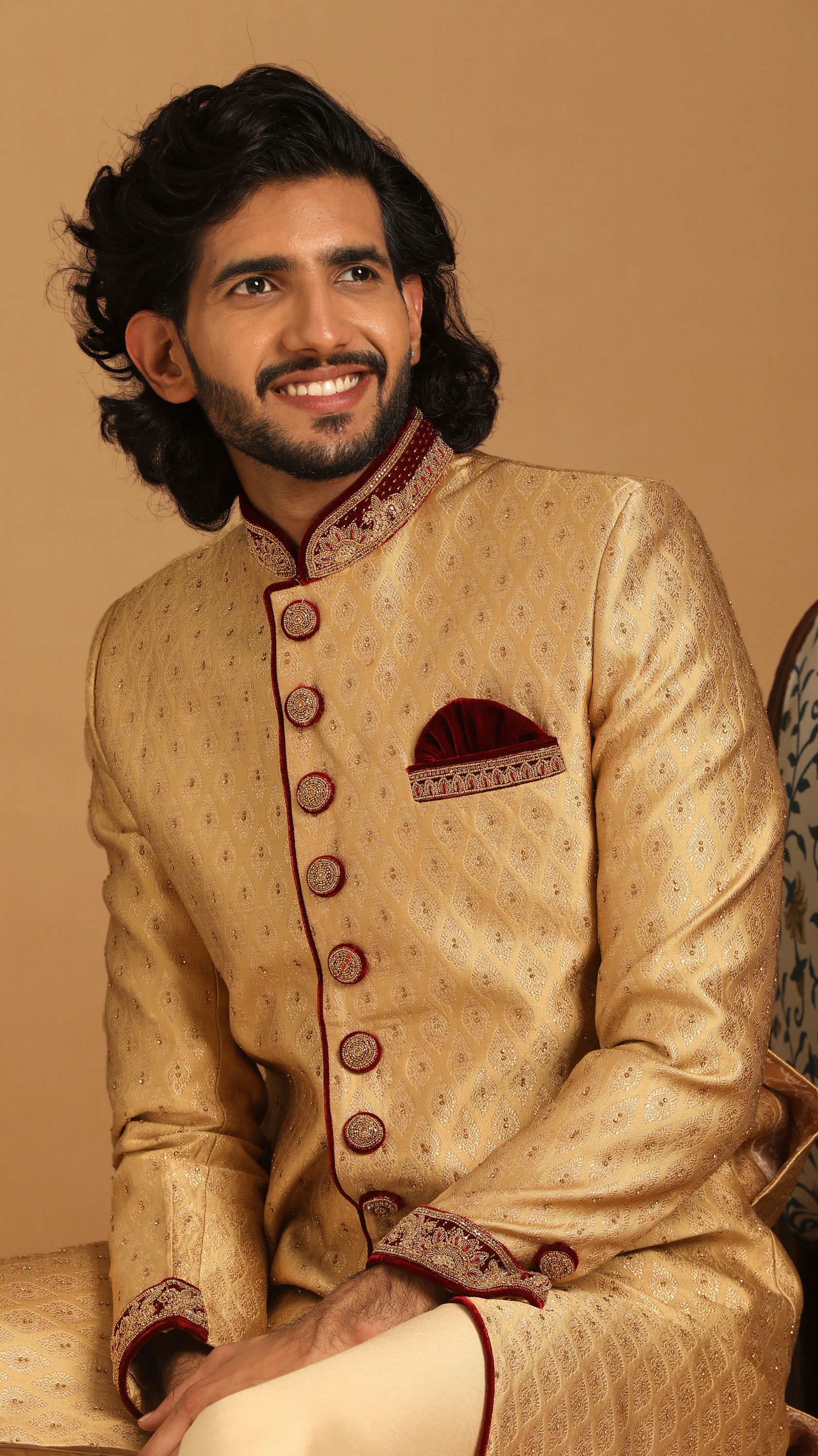 Manyavar Men Fawn Groom Sherwani