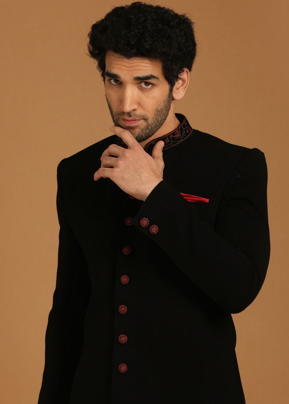 Manyavar Men Black Indo Western With Dupatta