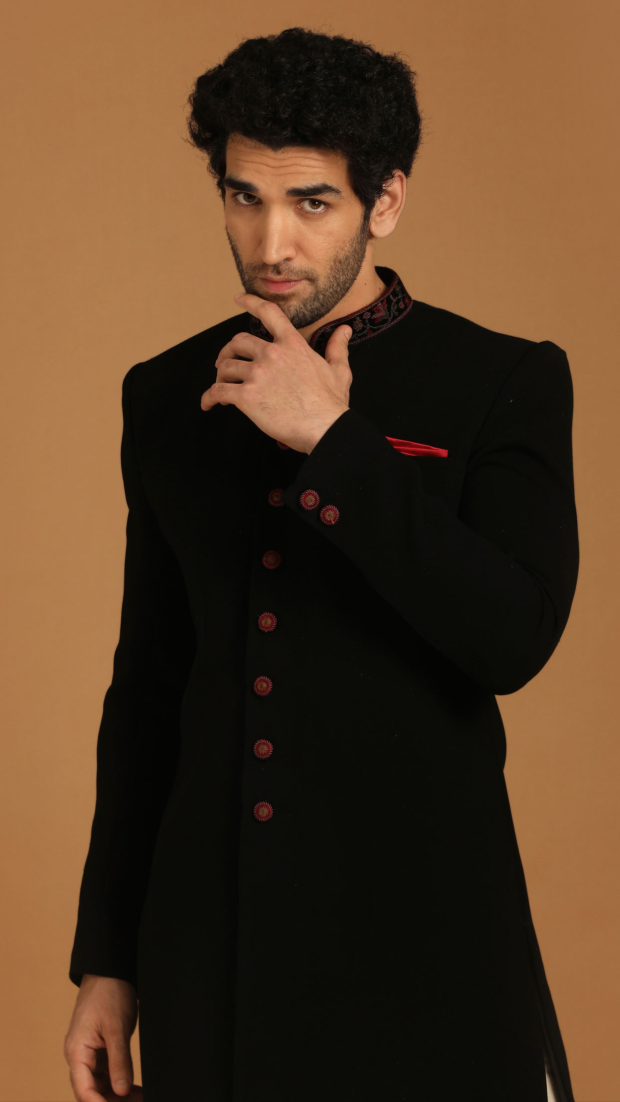 alt message - Manyavar Men Black Indo Western With Dupatta image number 0