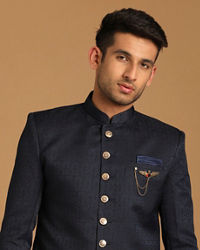 Manyavar Men Achkan Style Blue Indo Western