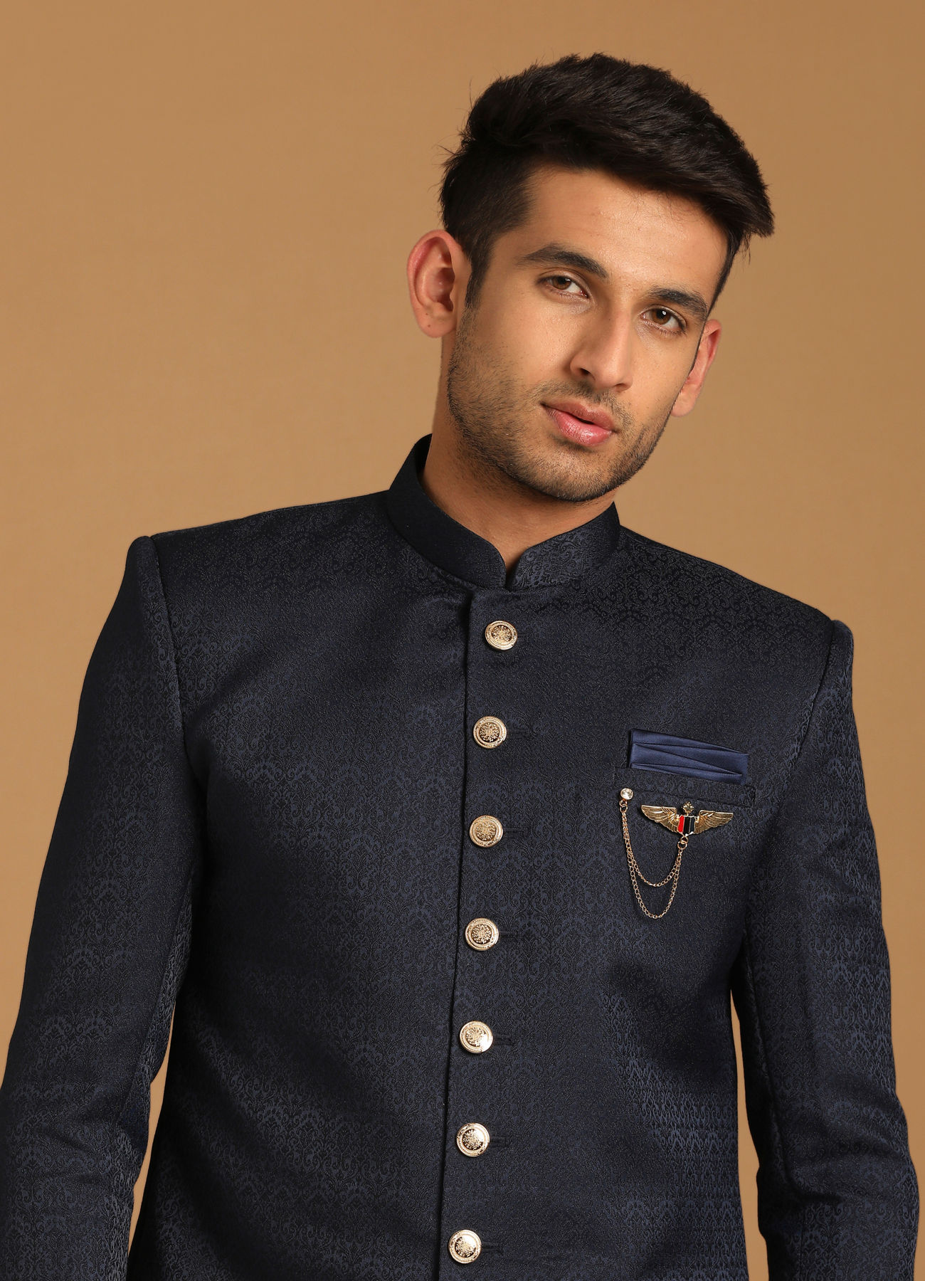 Manyavar Men Achkan Style Blue Indo Western