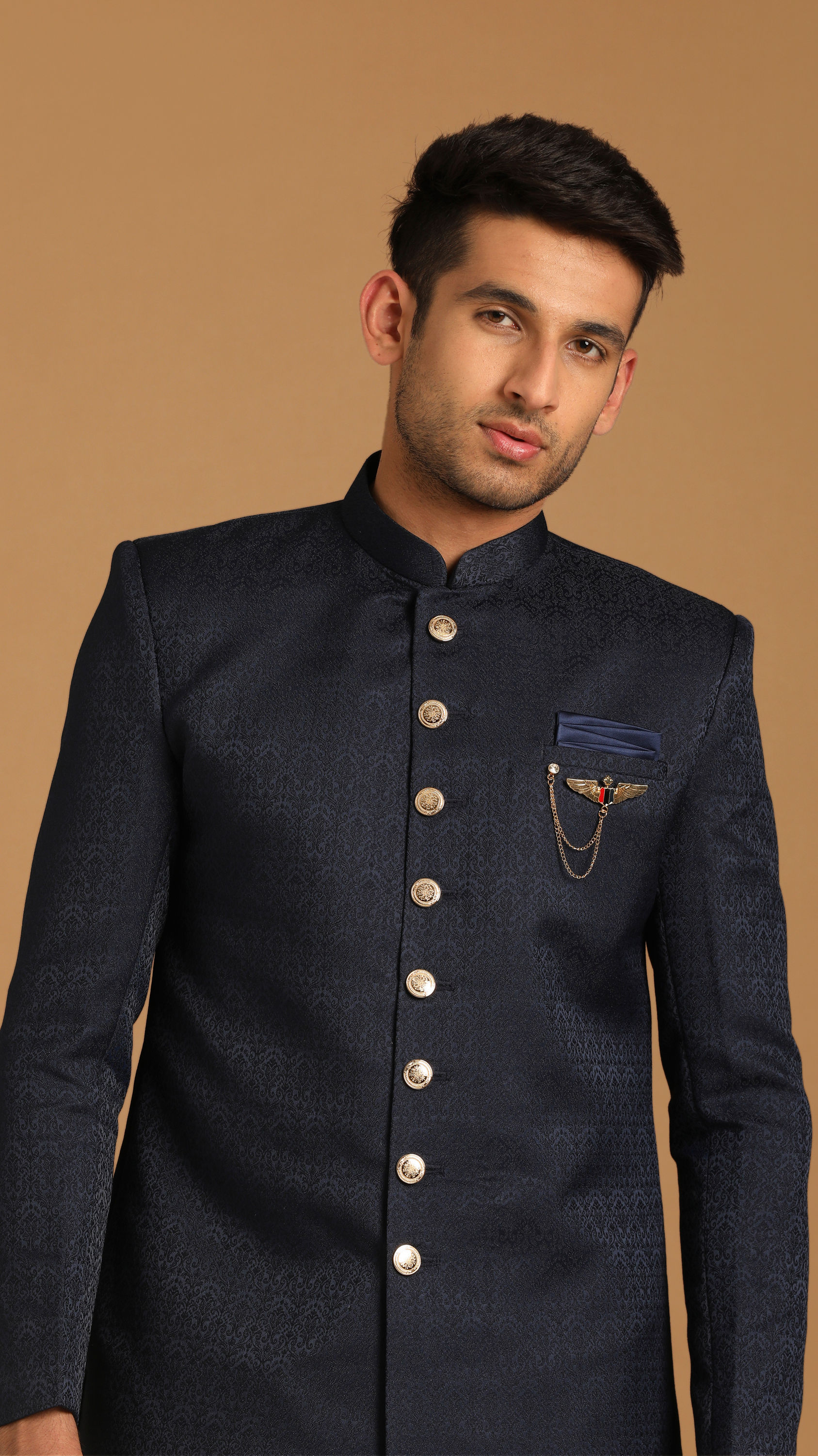 Manyavar Men Achkan Style Blue Indo Western