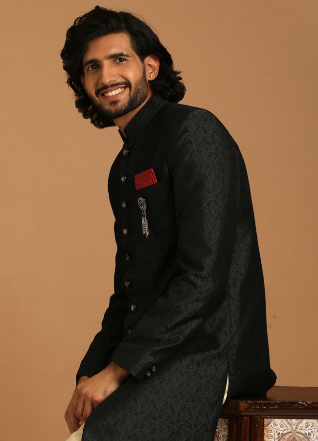 Manyavar Men Achkan Style Green Indo Western