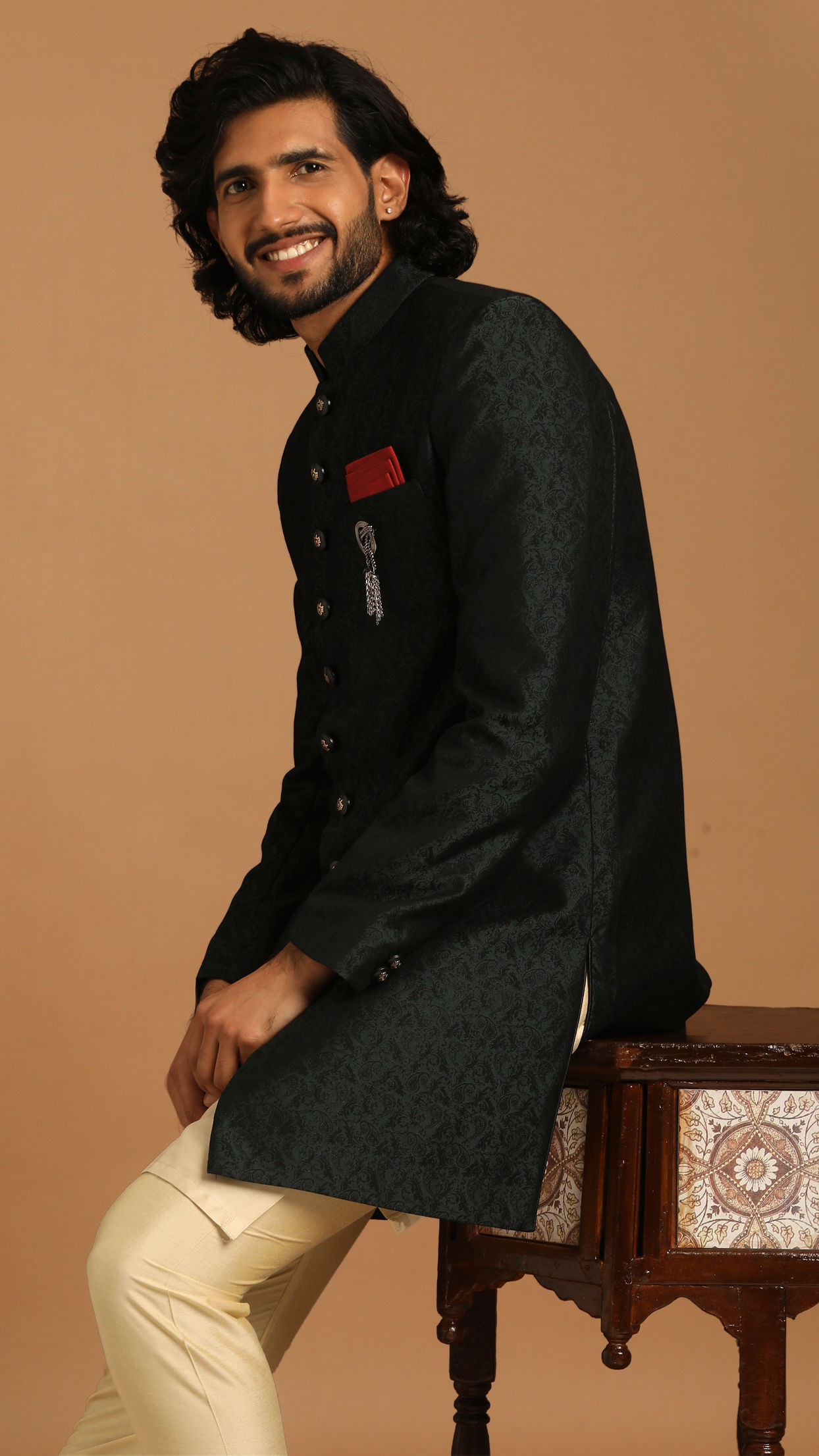 Manyavar Men Achkan Style Green Indo Western