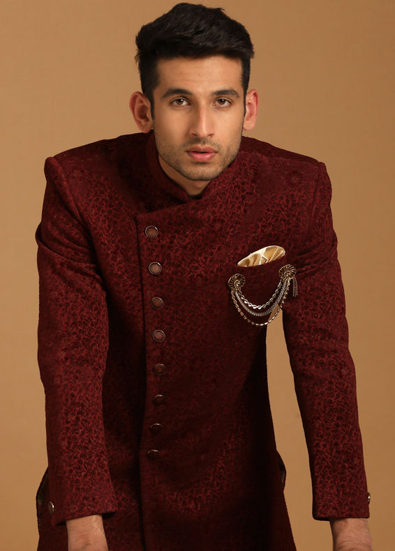 Manyavar Men Suave Maroon Indo Western Set