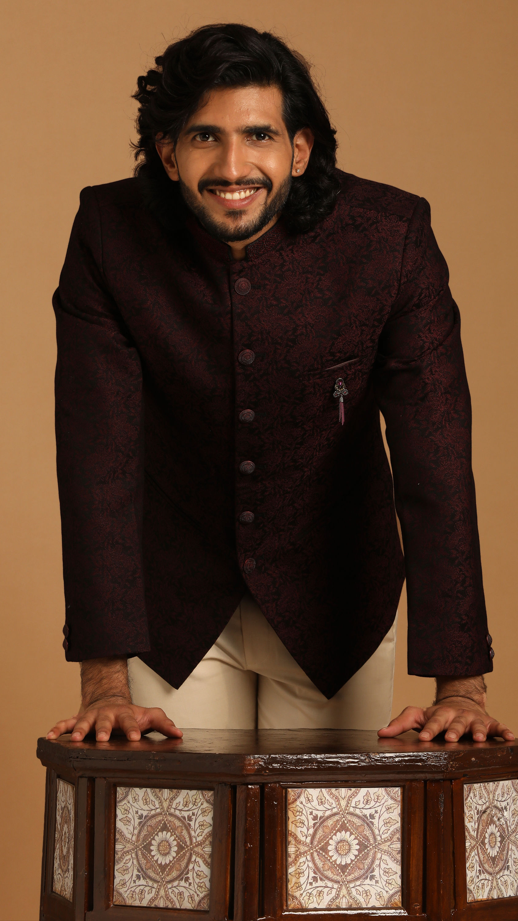 Manyavar Men Attractive Maroon Indo Western