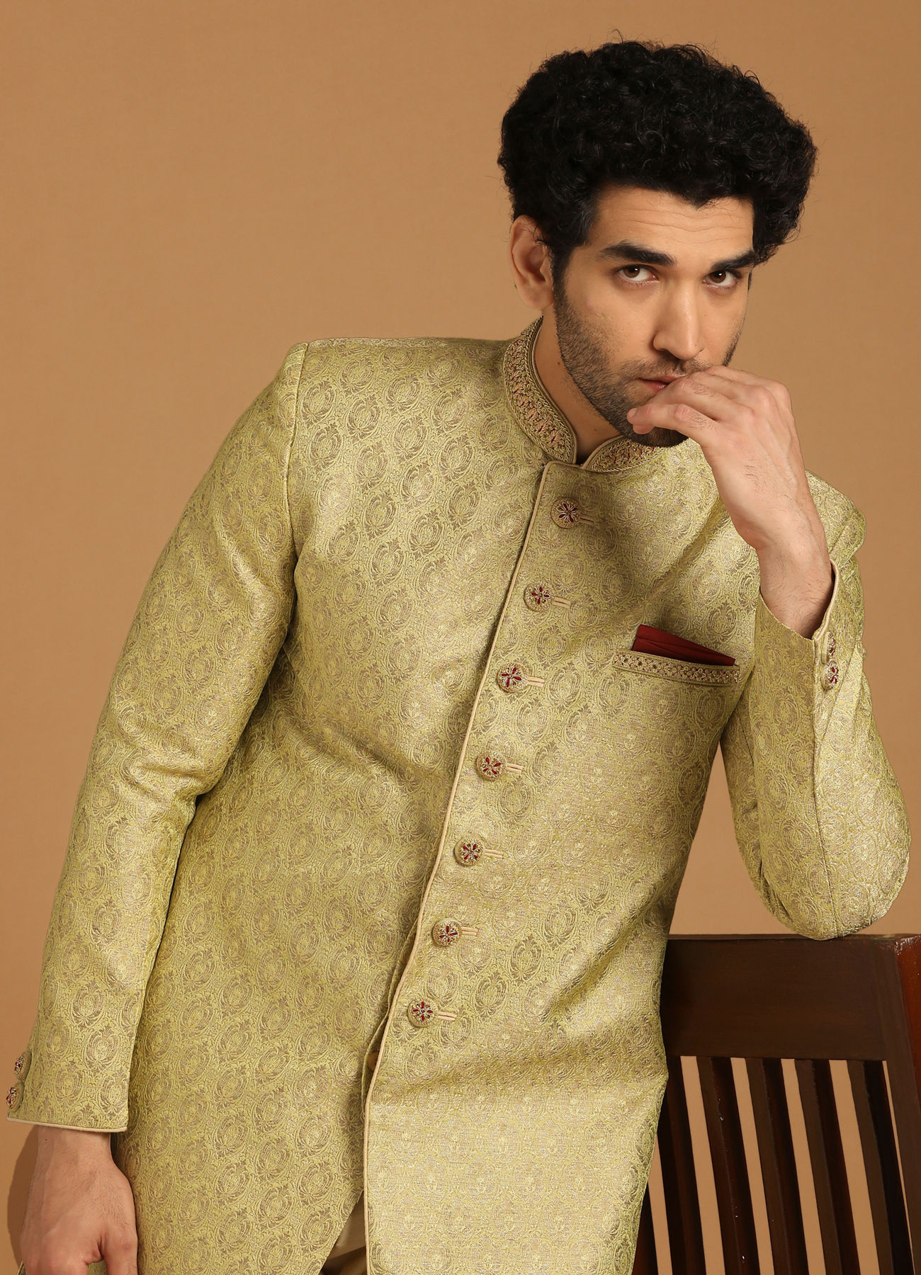 Manyavar Men Charismatic Green Indo Western